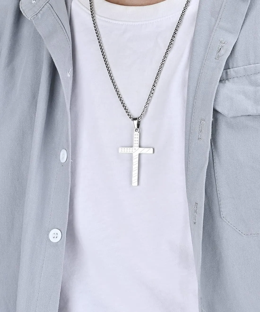 Tanyoyo Cross Necklace Stainless Steel American Flag Pendant Chain for Men Wome