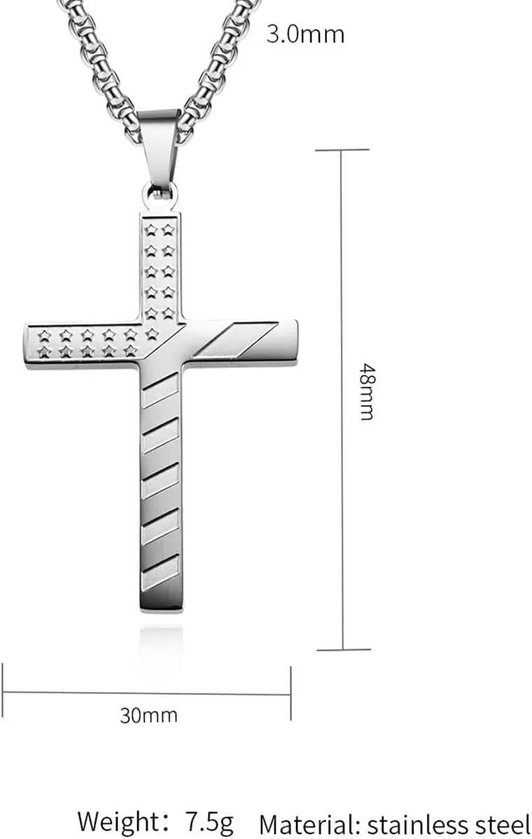 Tanyoyo Cross Necklace Stainless Steel American Flag Pendant Chain for Men Wome