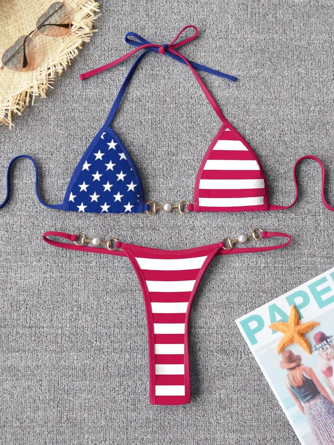 TASHEHE Women's Triangle Thong Bikini Set Sexy String Brazillian Two Piece Swimsuit Cute Bikini Bathing Suit