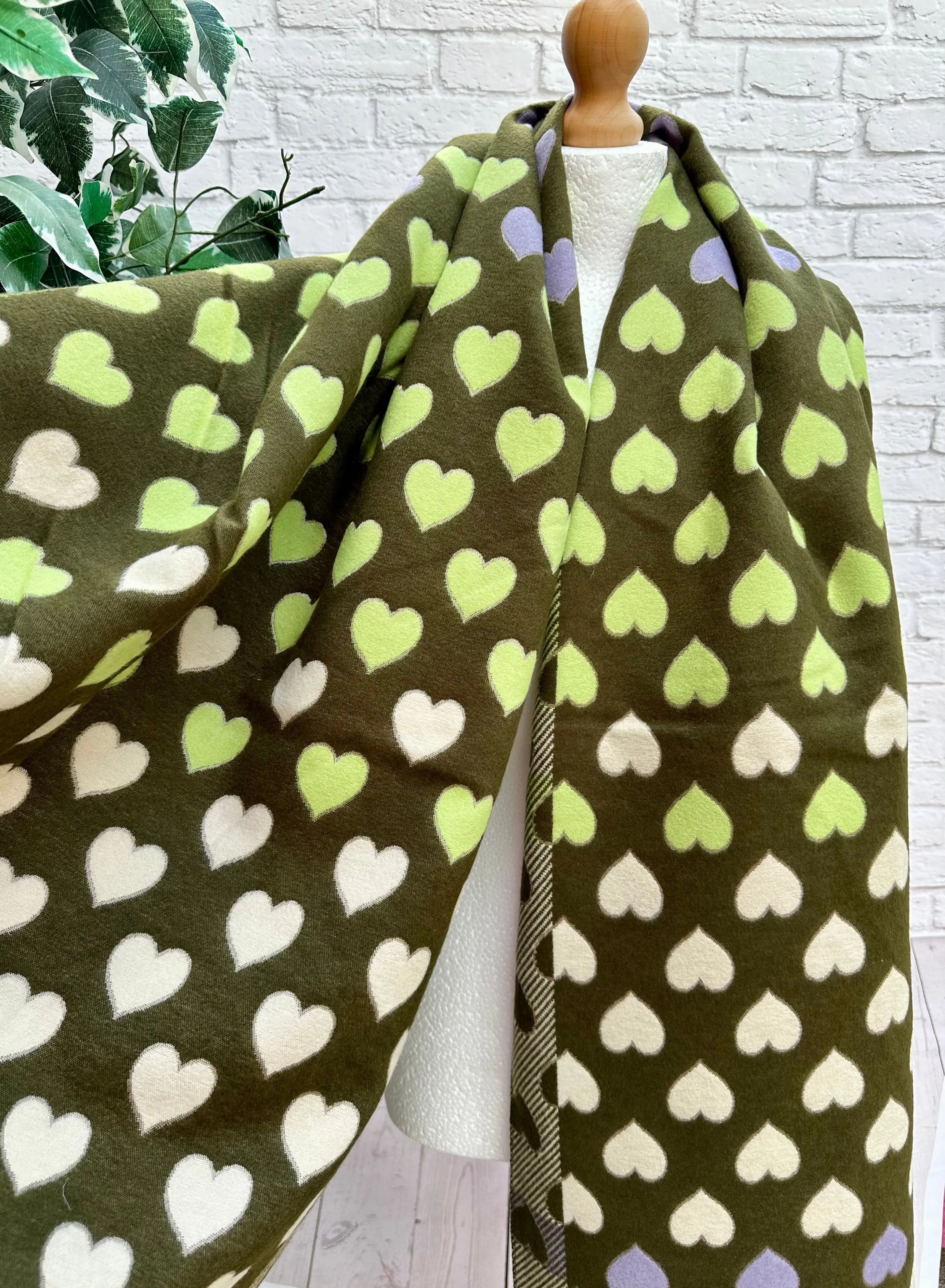 Thick Reversible Love Hearts KHAKI GREEN CREAM LILAC Pashmina Winter Scarf