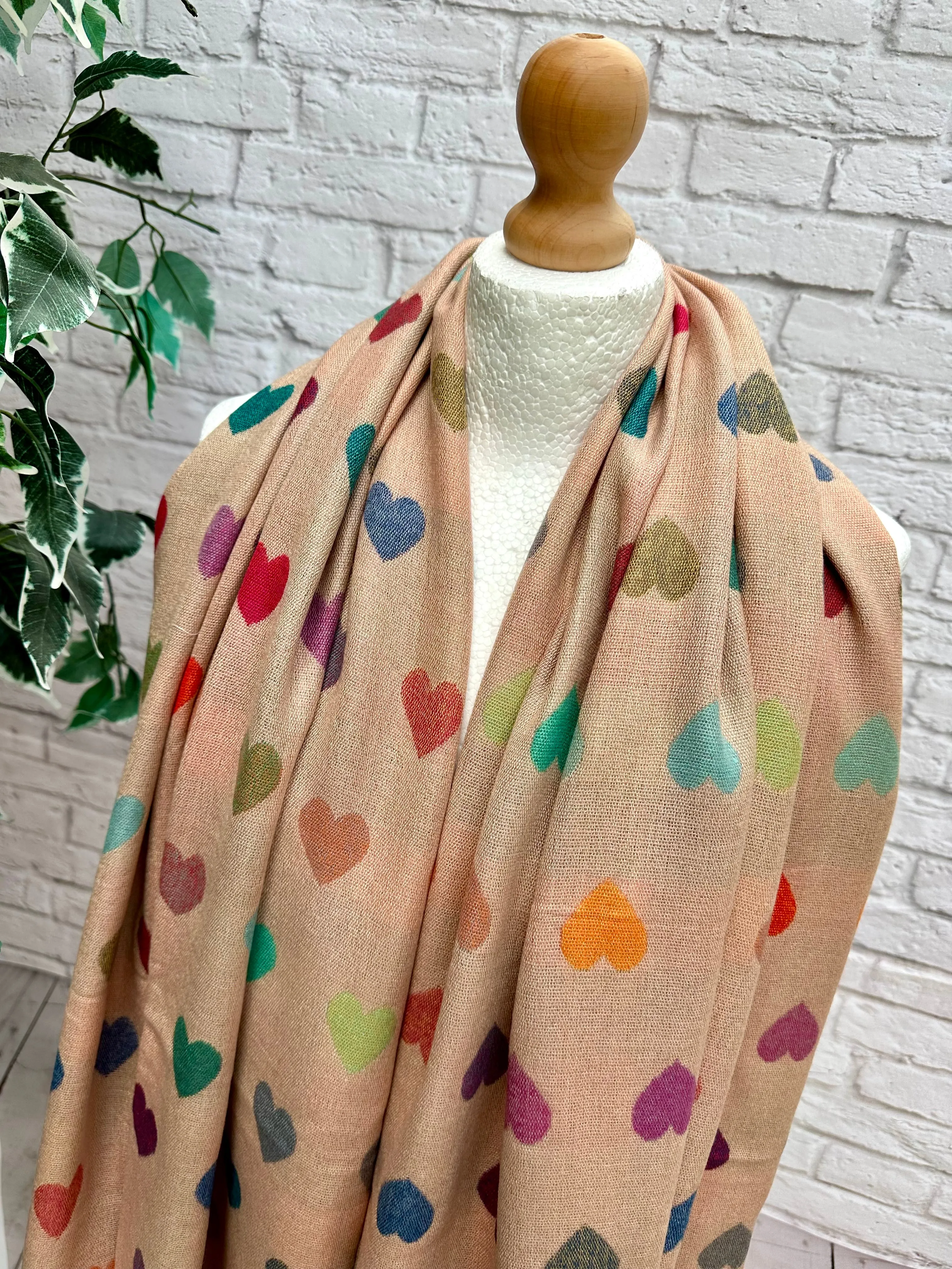 Thick Reversible Multi Coloured Love Hearts Checked BLUSH PINK Pashmina Winter Scarf