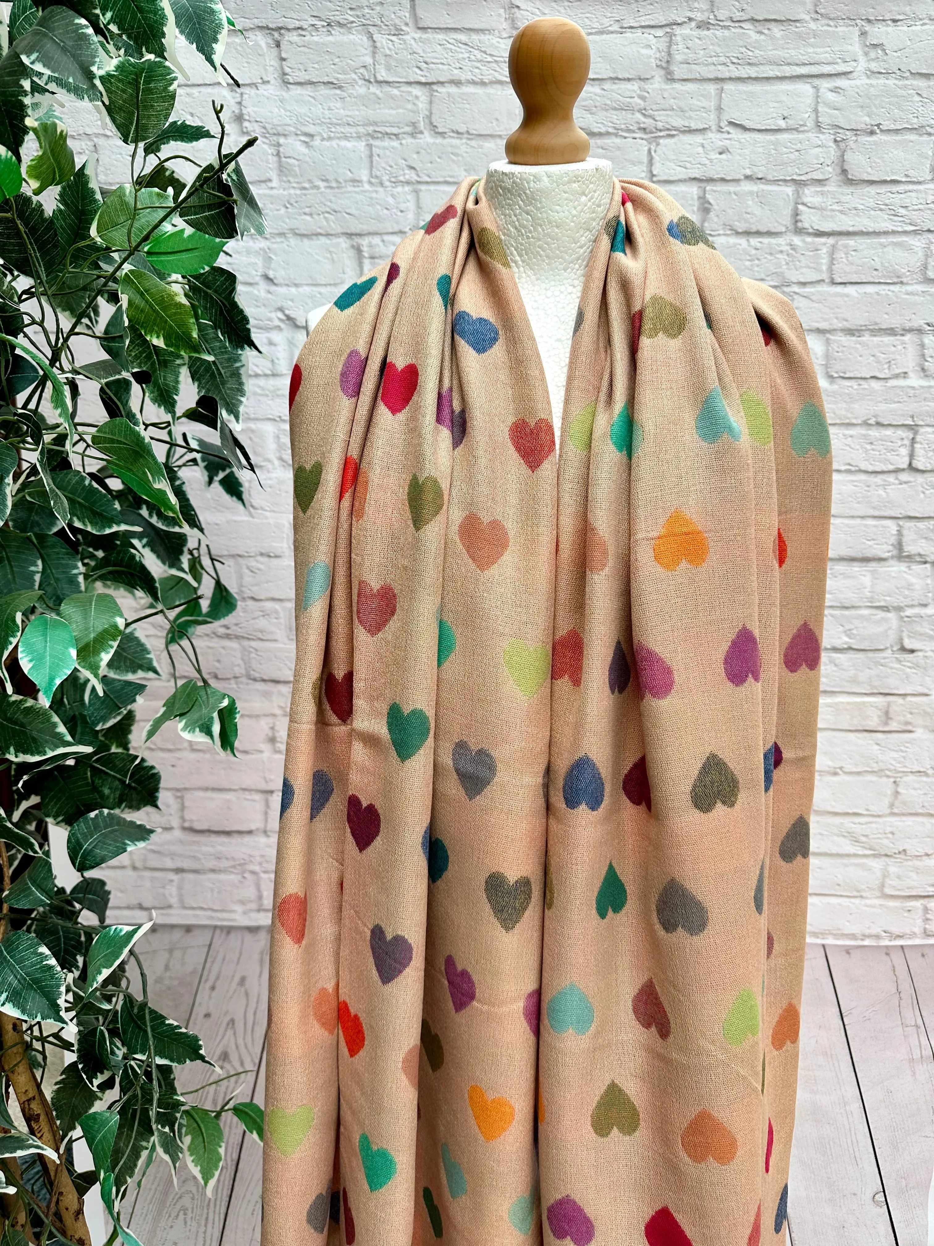 Thick Reversible Multi Coloured Love Hearts Checked BLUSH PINK Pashmina Winter Scarf
