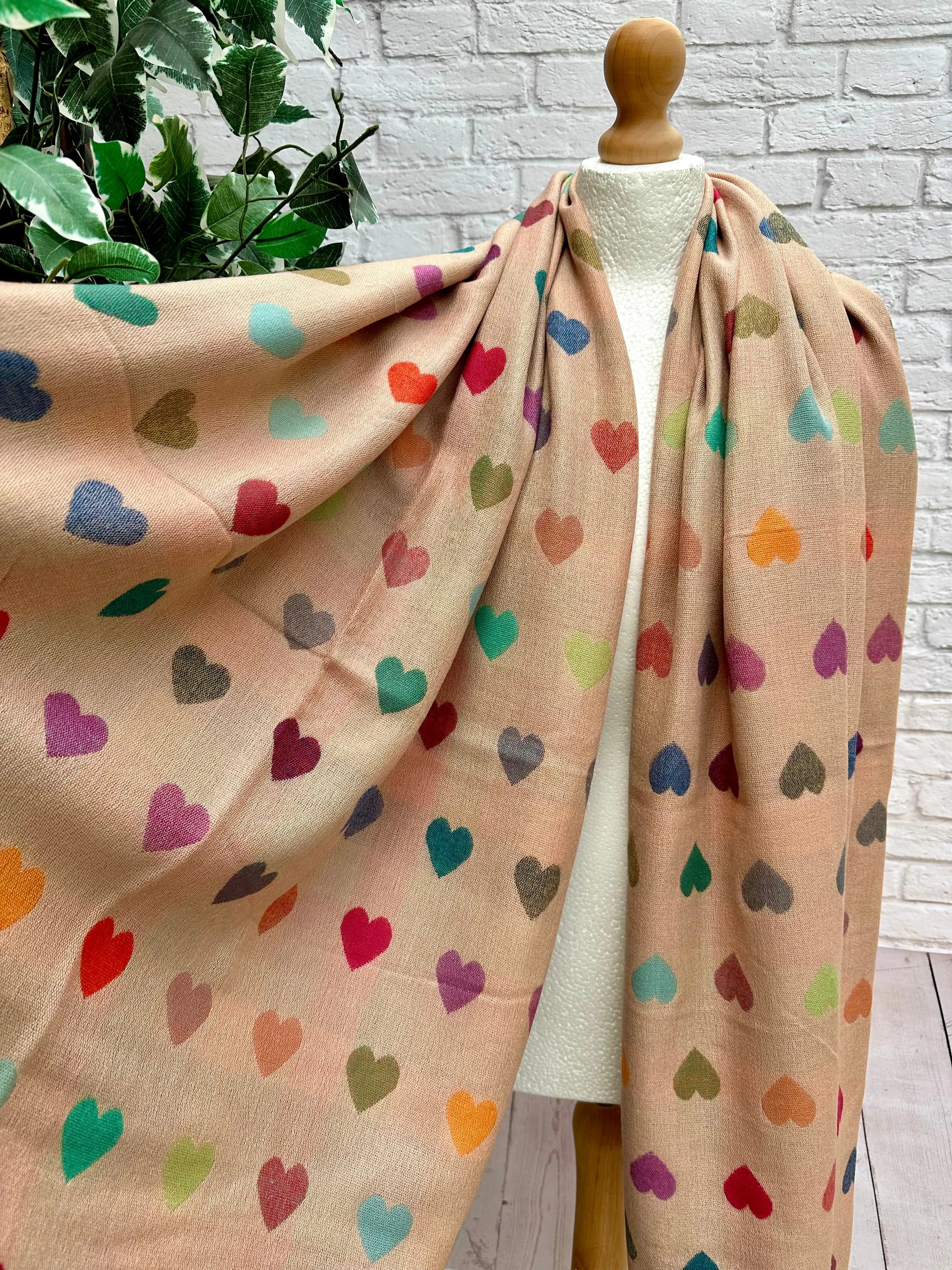 Thick Reversible Multi Coloured Love Hearts Checked BLUSH PINK Pashmina Winter Scarf