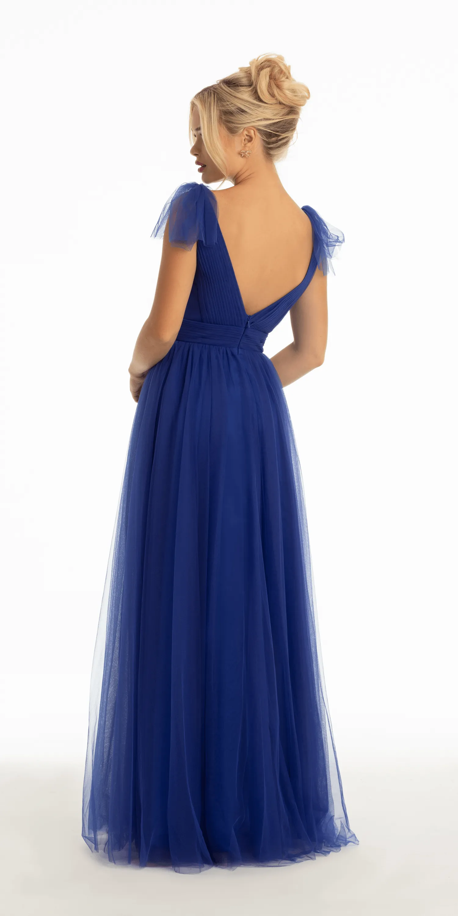 Tie Shoulder Illusion Plunge Ballgown