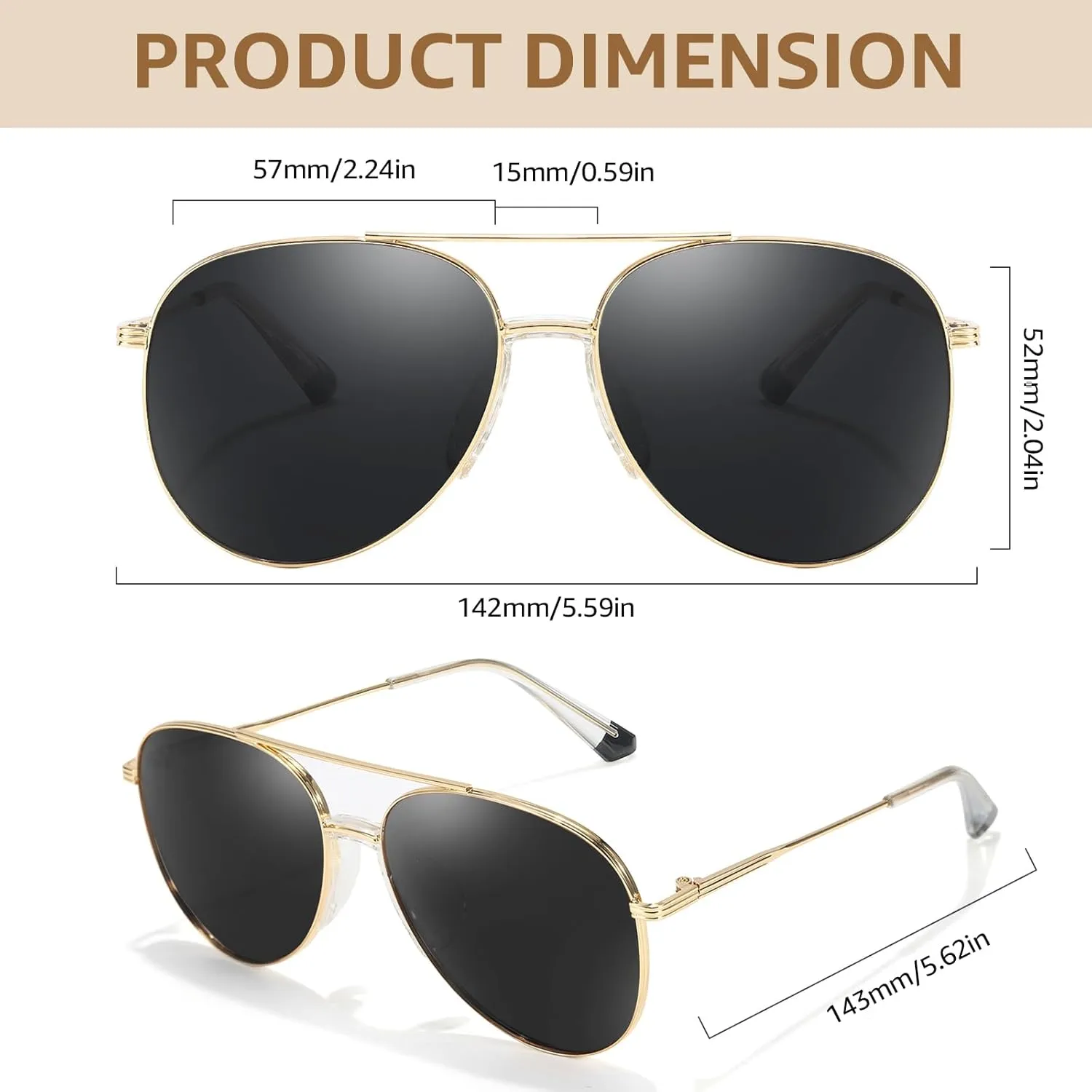 TJUTR Tangle Free Aviator Sunglasses for Women Men, Polarized UV400 Protection Trendy Shades, No-Snag Metal Frame Glasses