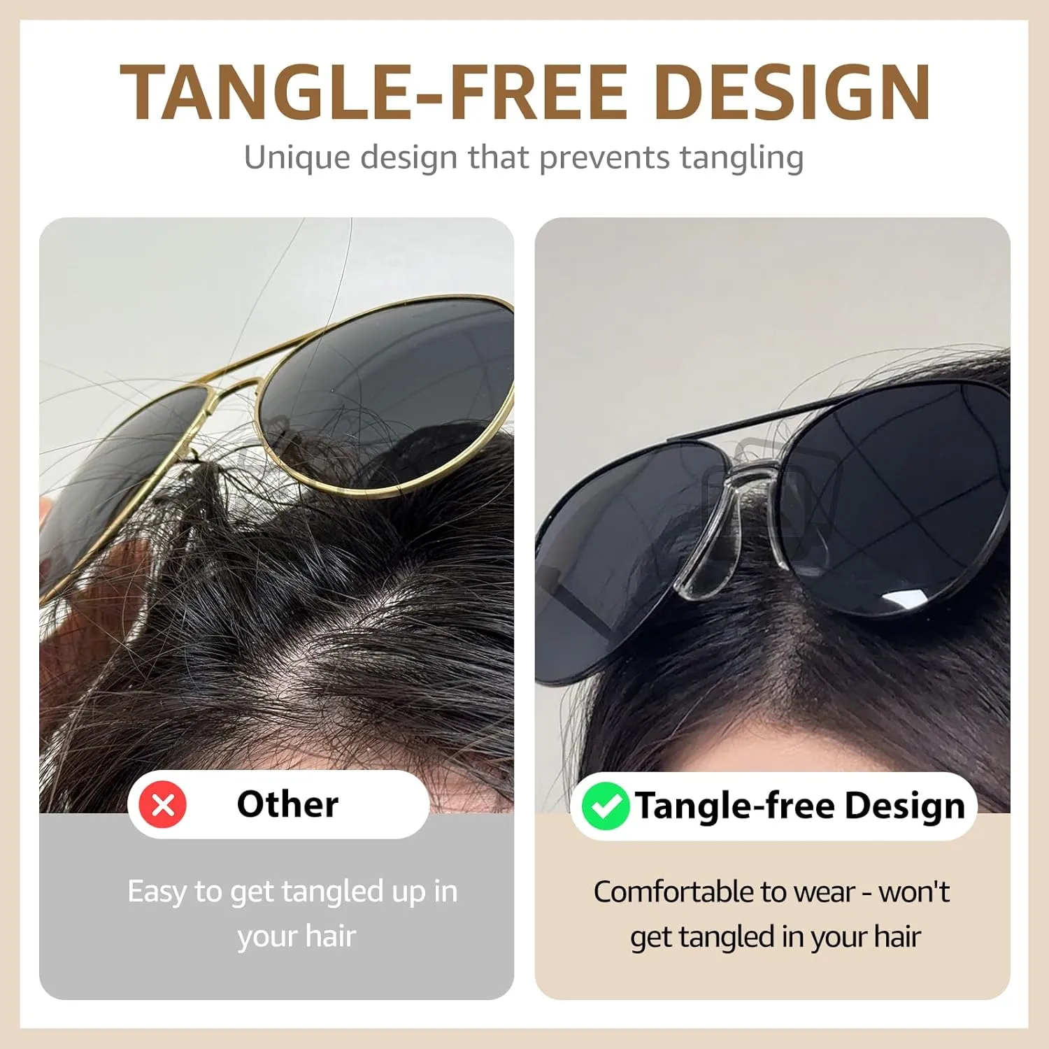 TJUTR Tangle Free Aviator Sunglasses for Women Men, Polarized UV400 Protection Trendy Shades, No-Snag Metal Frame Glasses