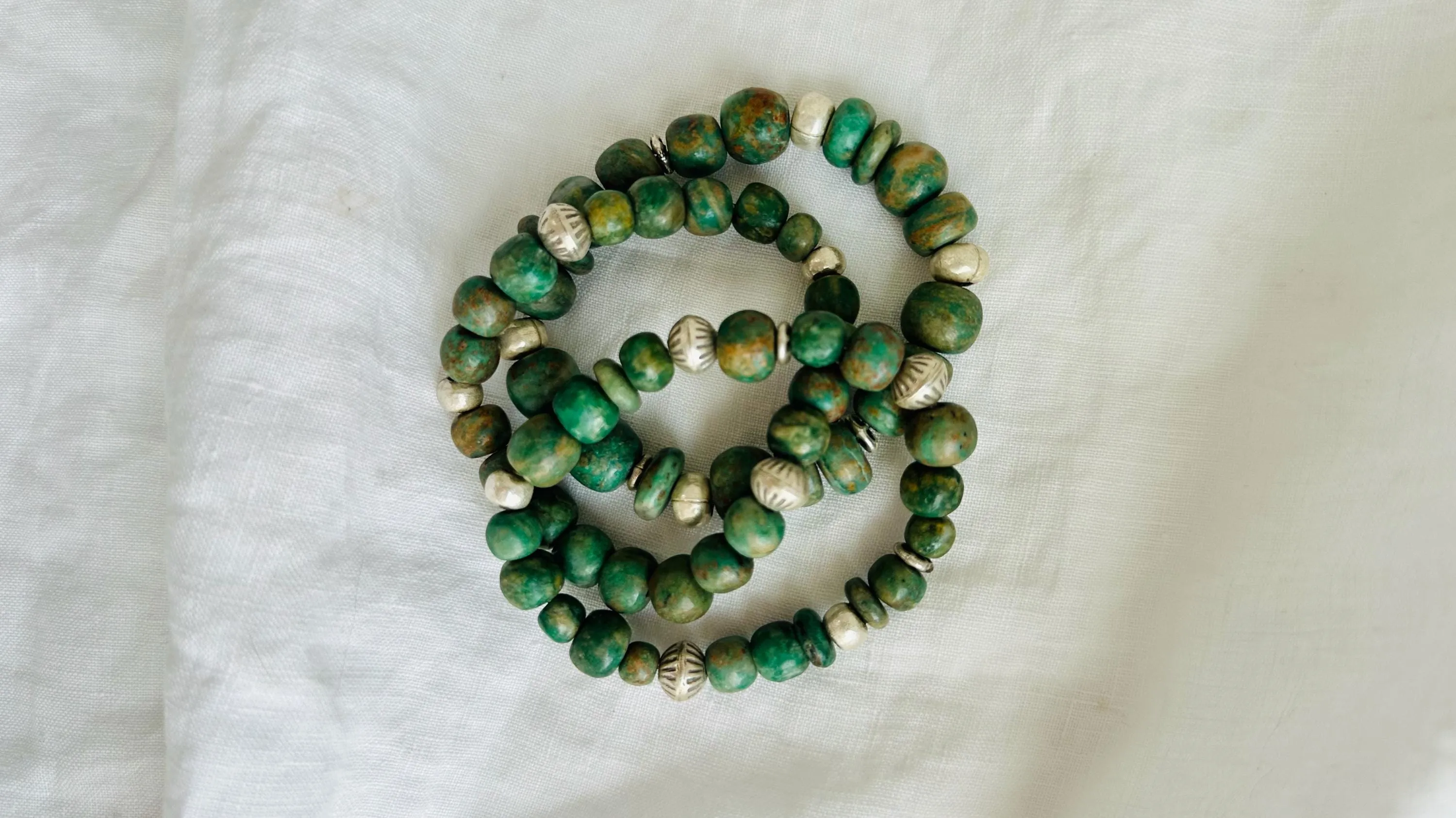 Trio of Guatemalita Bracelets. Beaded with Sterling Silver. Mayan Jewelry. Handmade Gift for Her. 2414