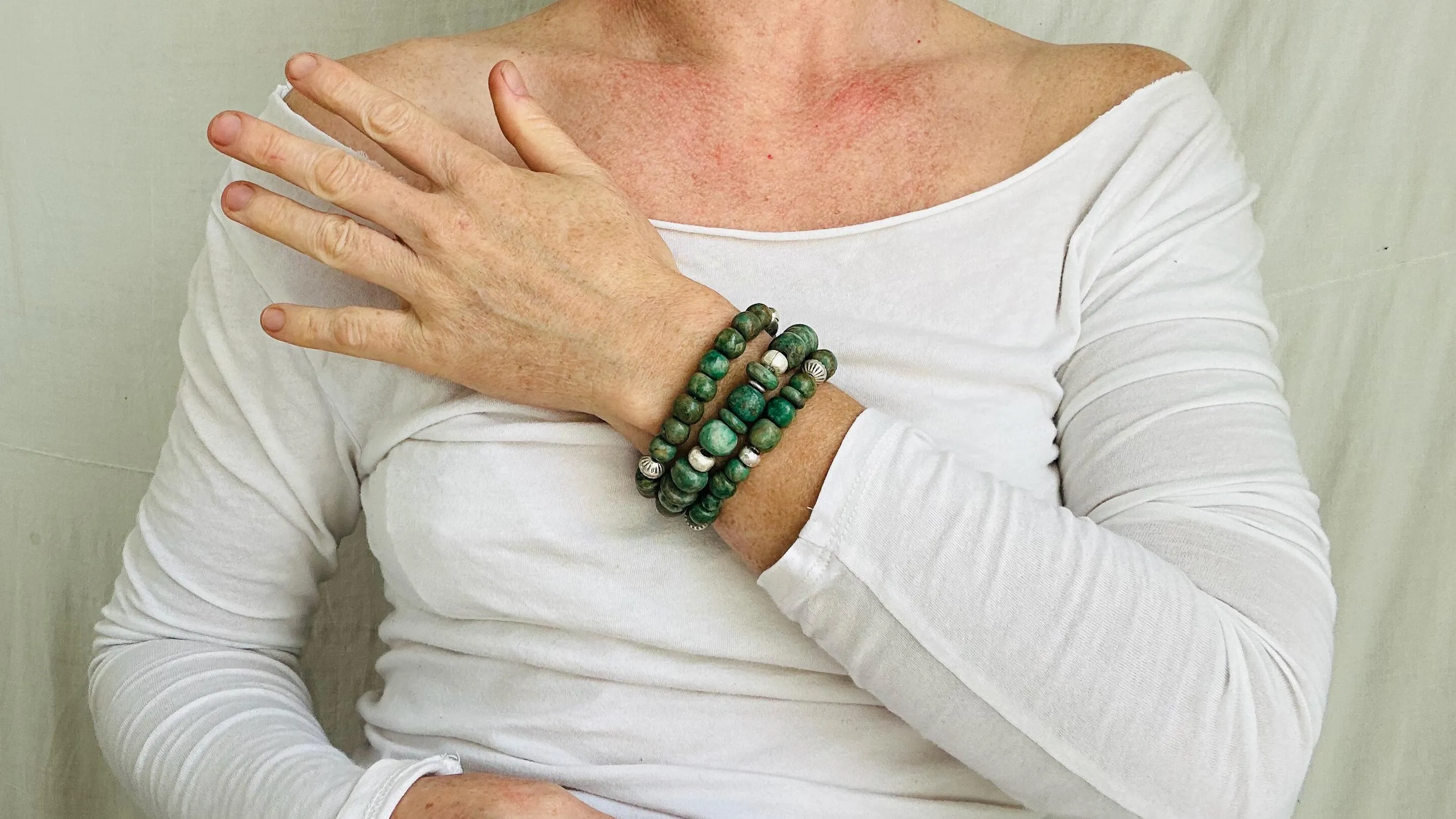 Trio of Guatemalita Bracelets. Beaded with Sterling Silver. Mayan Jewelry. Handmade Gift for Her. 2414