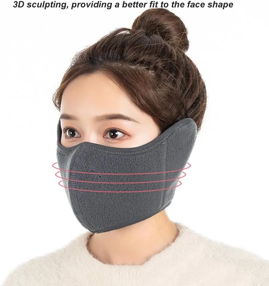 Unisex Winter Warm Mask with Ear Cover - 360 Degree Wrap Dustproof Breathable Half Face Mouth Cover Face Earflaps