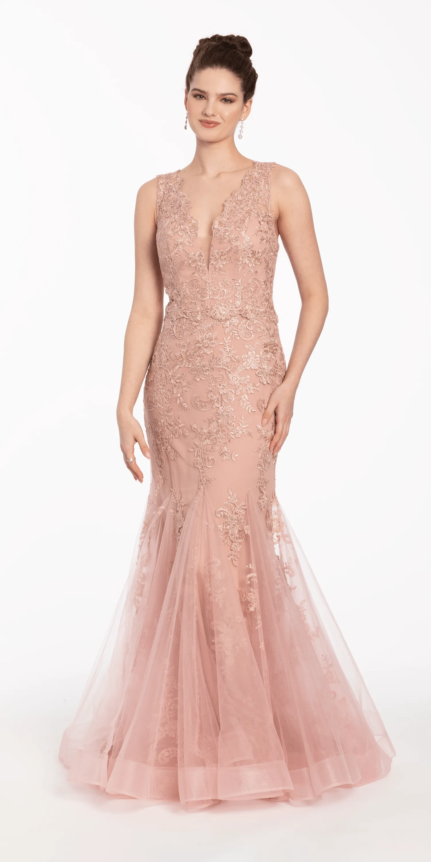 V Neck Embroidered Mermaid Dress with Godets