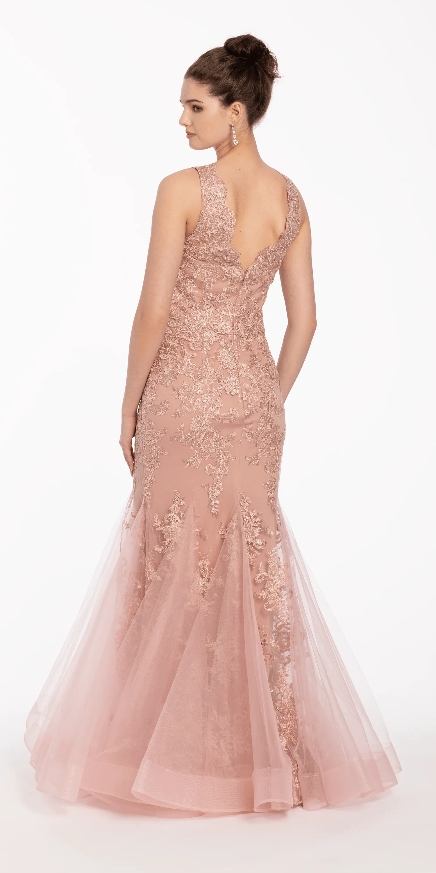 V Neck Embroidered Mermaid Dress with Godets