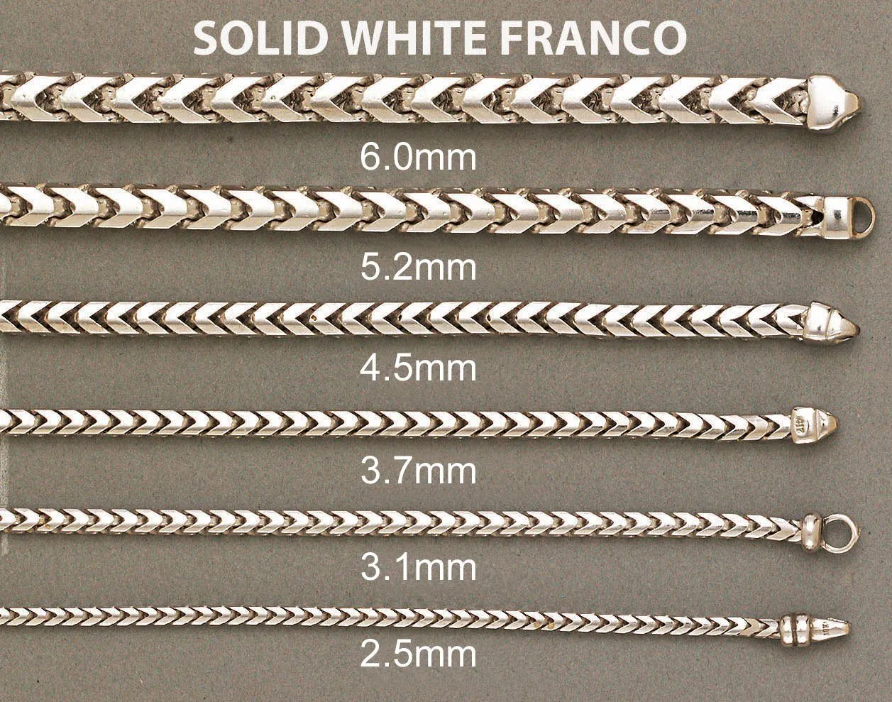 White Gold Chain - Mens Solid Franco Chain 10K/14K White Gold