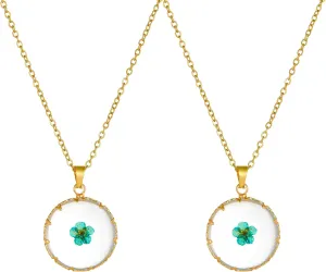 Women Gold Color Dried Flower Necklace Pressed Natural Flower Pendant Necklace for festival gifts (2pcs)