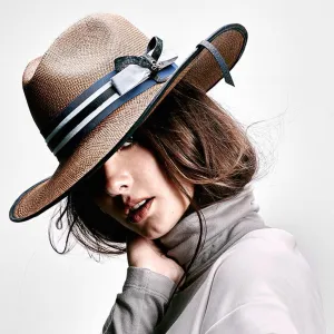 Women Ladies Hat La Finca Panama Hat - Brown Fashion Straw Navy Blue
