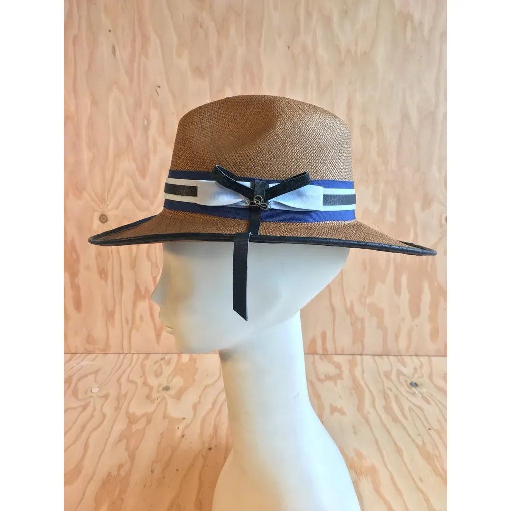 Women Ladies Hat La Finca Panama Hat - Brown Fashion Straw Navy Blue