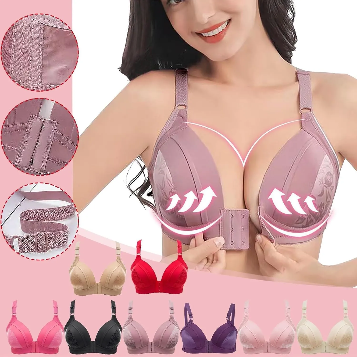 Womens Breathable New Air Bra,Plus Size High Support Ultra-Thin Comfort Padded No Underwire Front Closure Bras