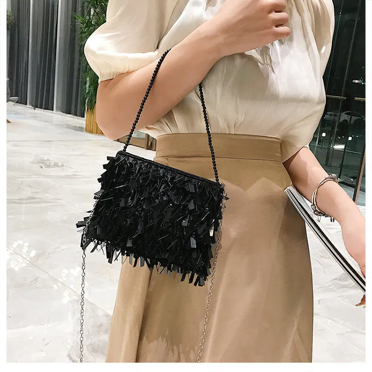 Women's Small Sequined Evening Crossbody Clutch Handbag