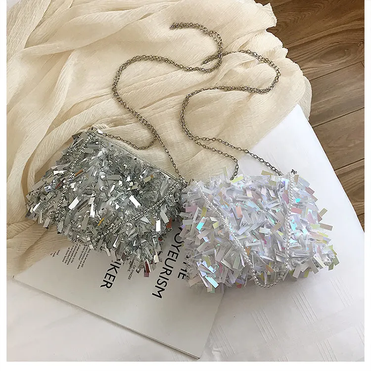 Women's Small Sequined Evening Crossbody Clutch Handbag
