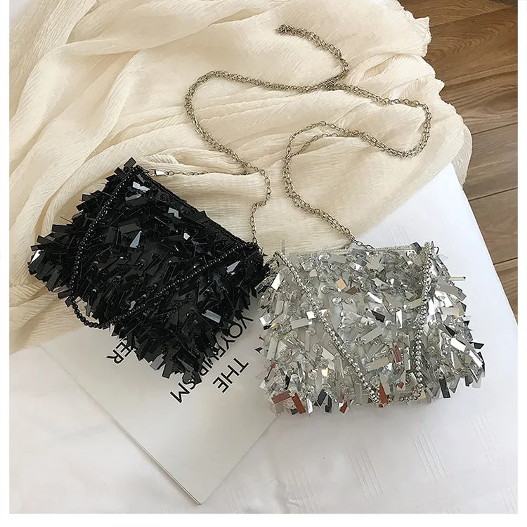 Women's Small Sequined Evening Crossbody Clutch Handbag