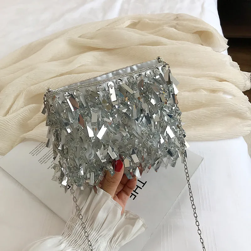 Women's Small Sequined Evening Crossbody Clutch Handbag