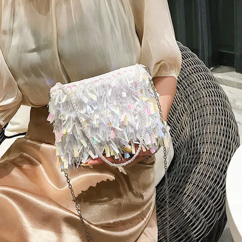Women's Small Sequined Evening Crossbody Clutch Handbag