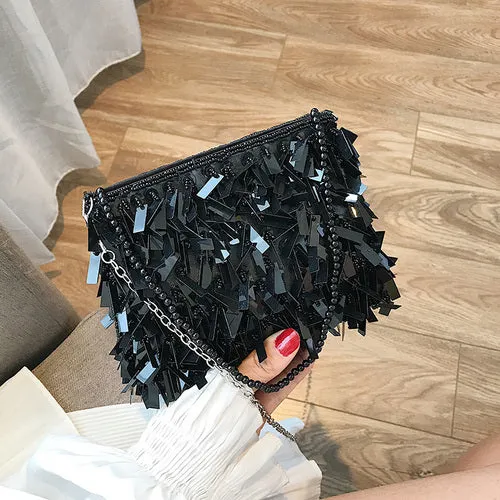 Women's Small Sequined Evening Crossbody Clutch Handbag