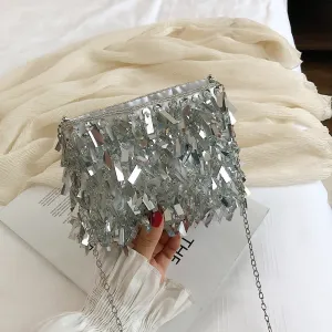 Women's Small Sequined Evening Crossbody Clutch Handbag