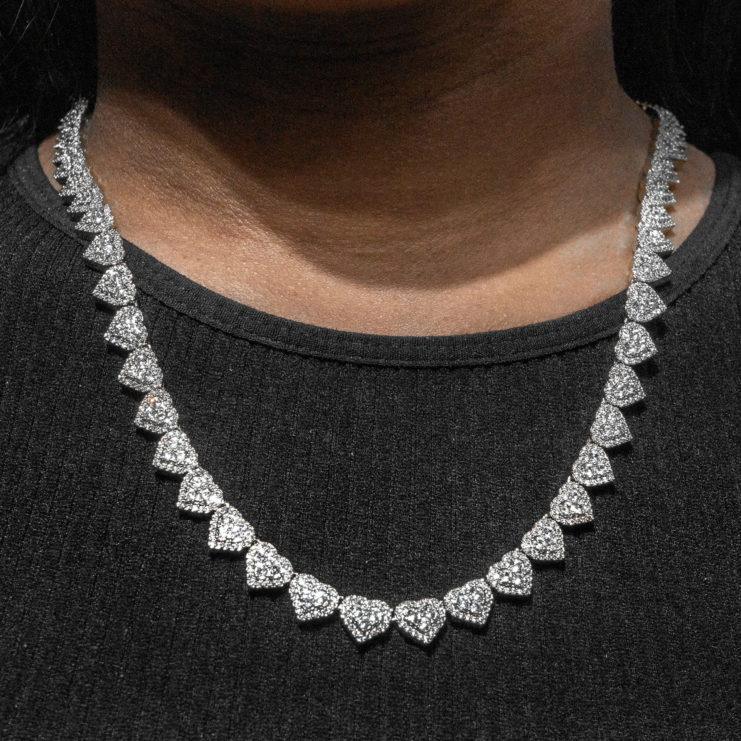 Women's White Gold Iced Out Heart Link Chain