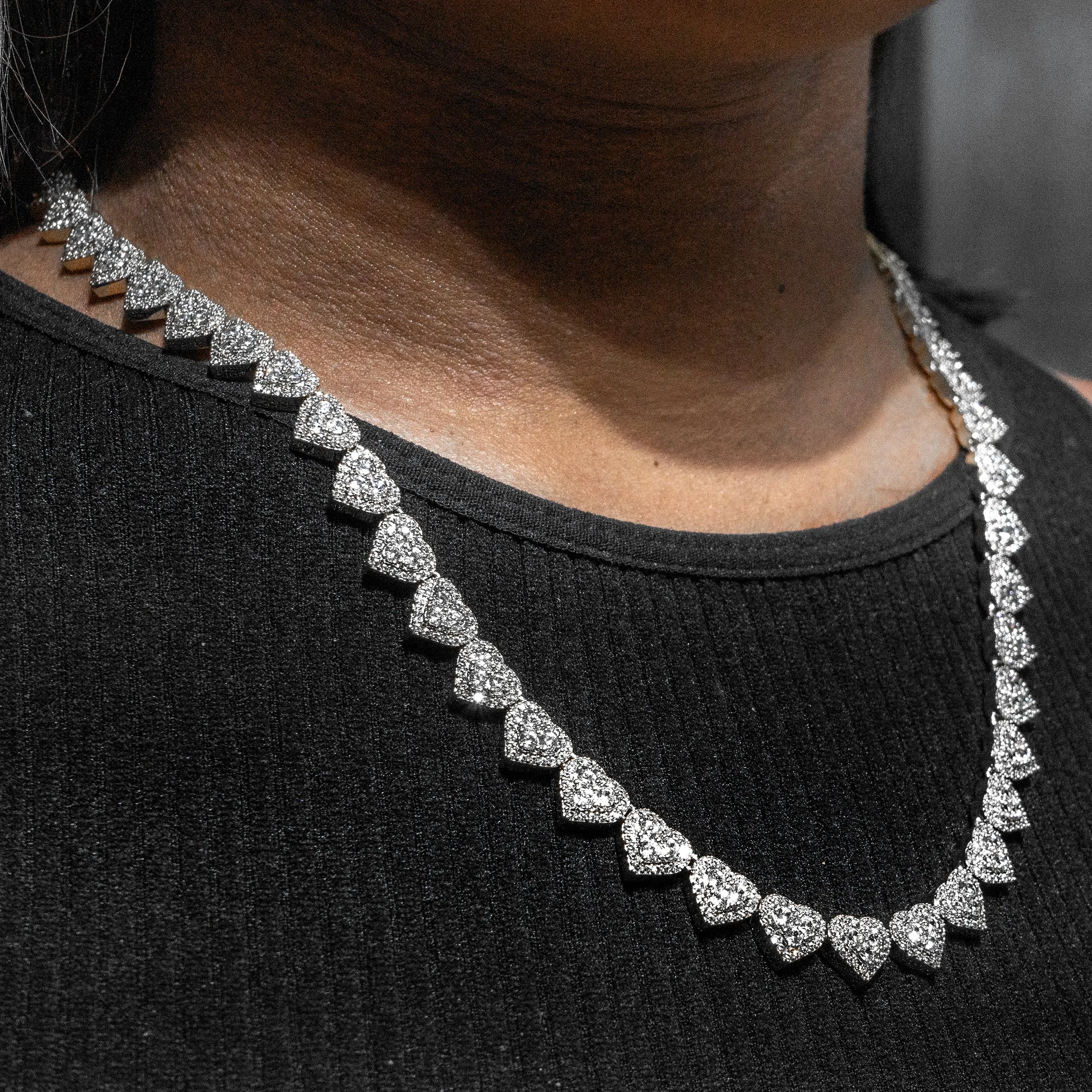 Women's White Gold Iced Out Heart Link Chain