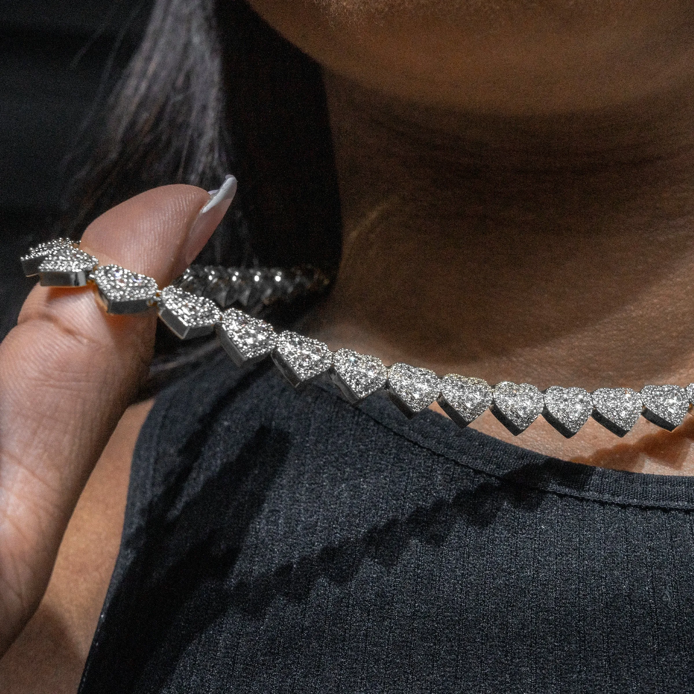 Women's White Gold Iced Out Heart Link Chain