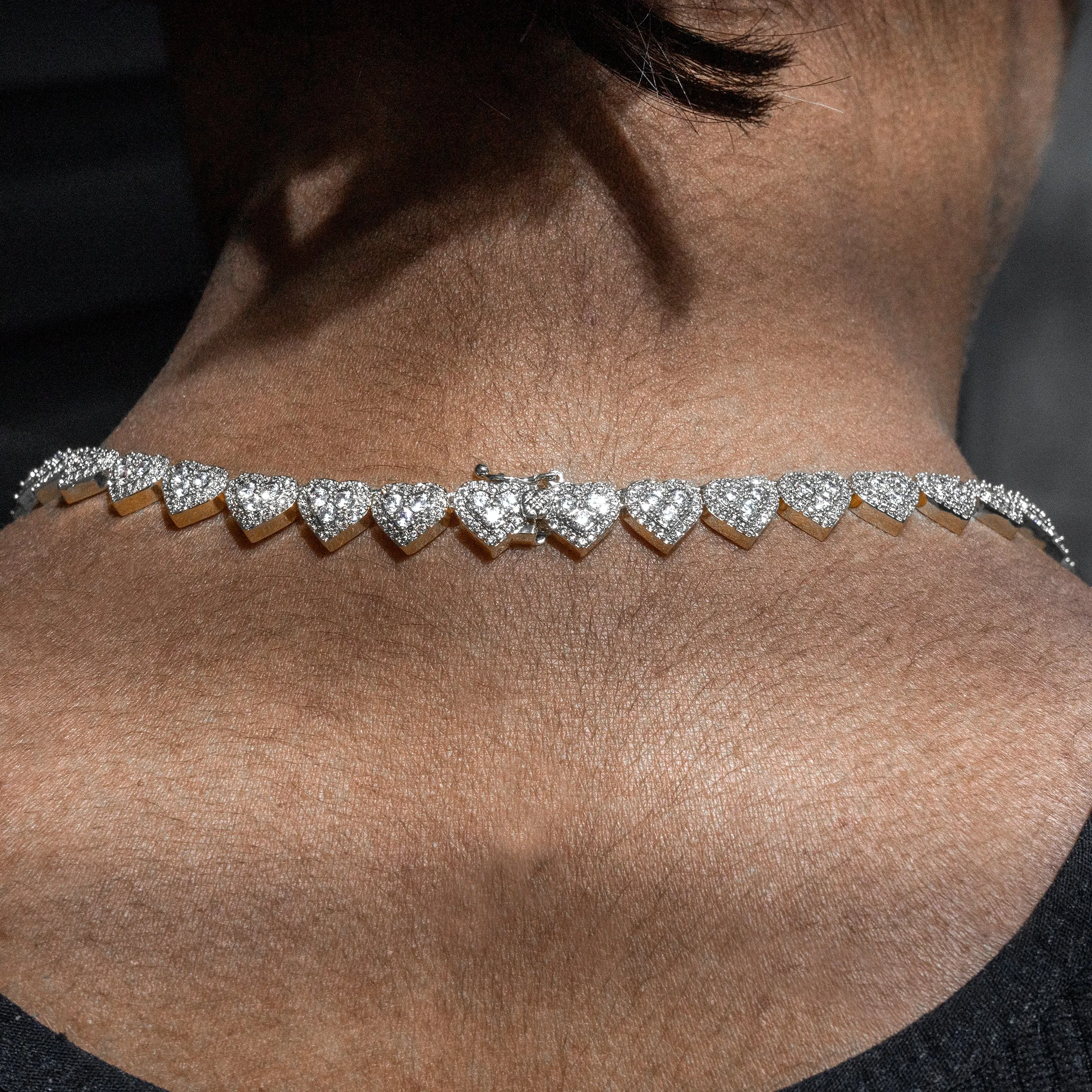 Women's White Gold Iced Out Heart Link Chain