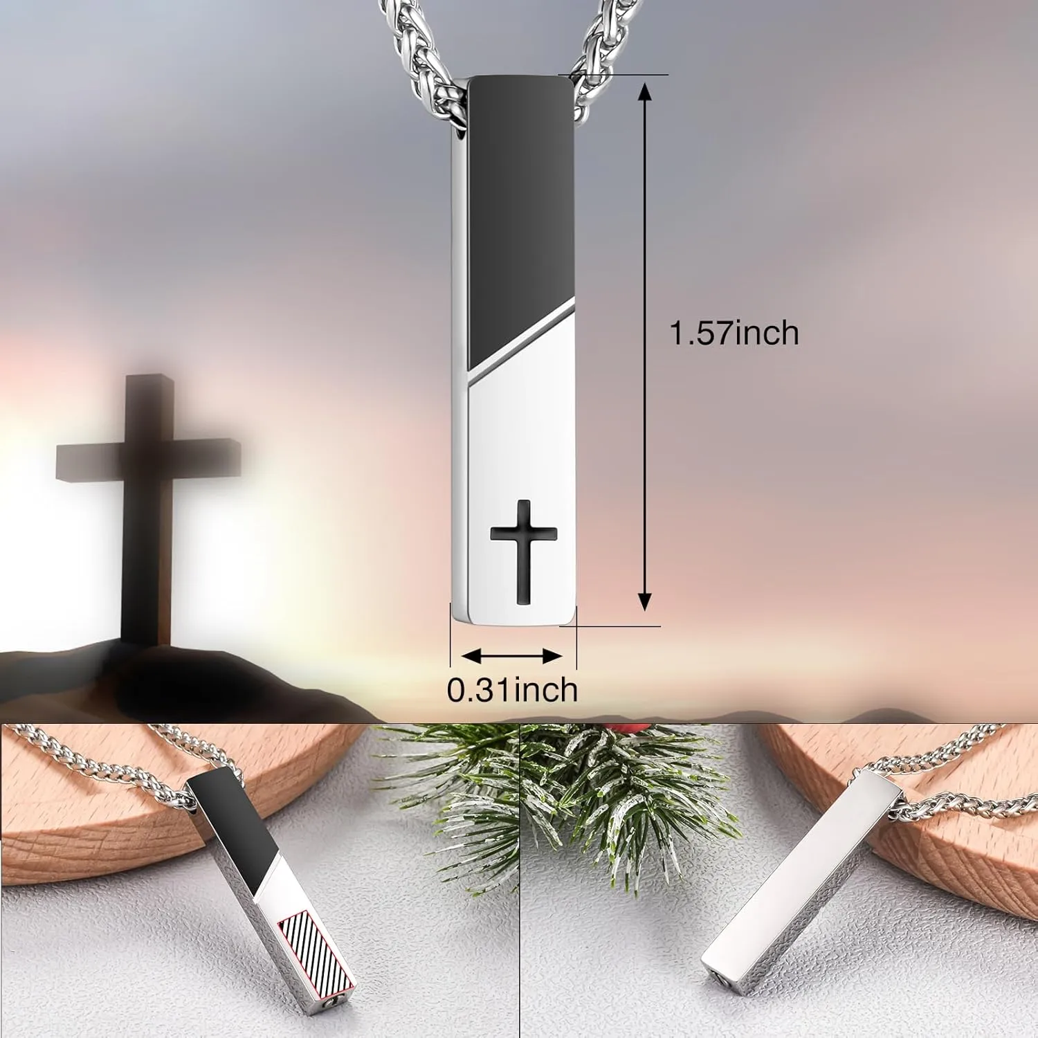 XIUDA Cremation Urn Necklace for Ashes Urn Jewelry Cross Cube Ash Necklace Memorial Pendant Keepsake Jewelry for Men Women