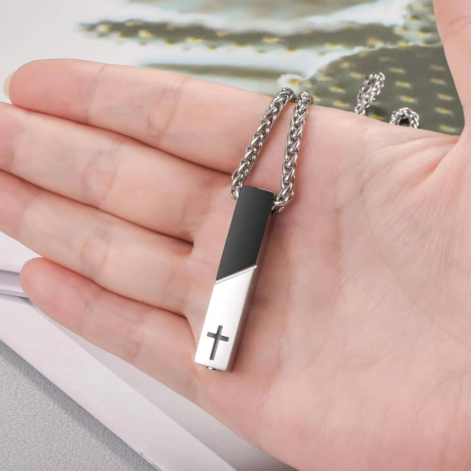 XIUDA Cremation Urn Necklace for Ashes Urn Jewelry Cross Cube Ash Necklace Memorial Pendant Keepsake Jewelry for Men Women