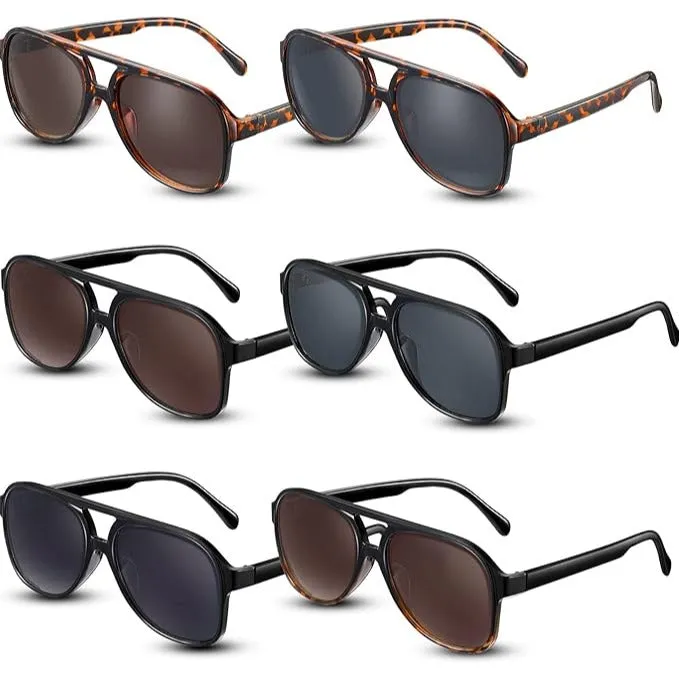 Xuhal 6 Pcs Retro 70s Sunglasses for Women Men Non Polarized Sunglasses Squared Frame Vintage Sunglasses UV Protection Pilot Sun Glasses