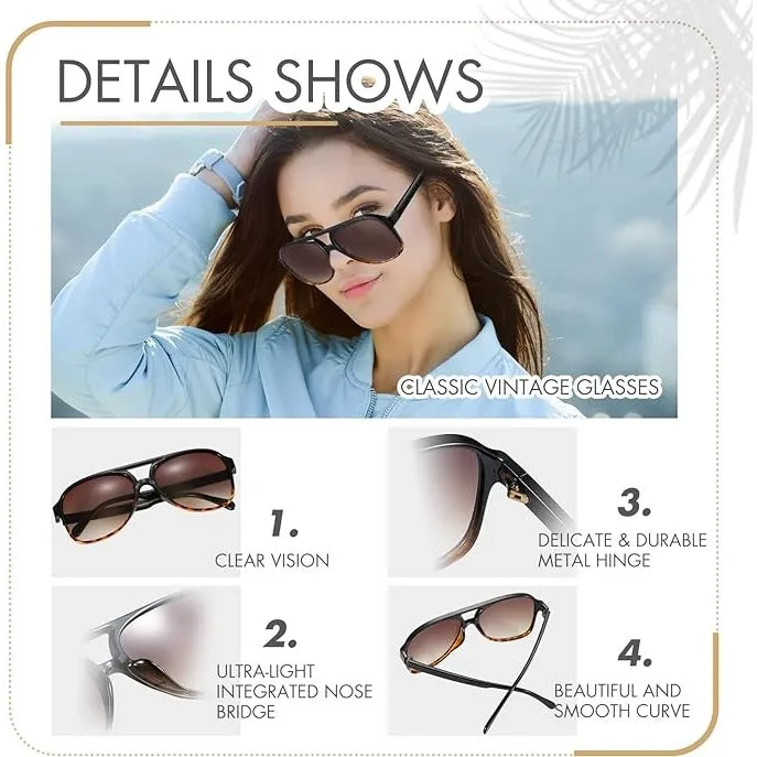 Xuhal 6 Pcs Retro 70s Sunglasses for Women Men Non Polarized Sunglasses Squared Frame Vintage Sunglasses UV Protection Pilot Sun Glasses