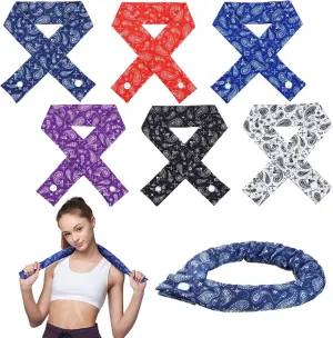 Xuhal 6 Pieces Cooling Bandana with Button Neck Cooler Ice Cool Scarf for Women Summer