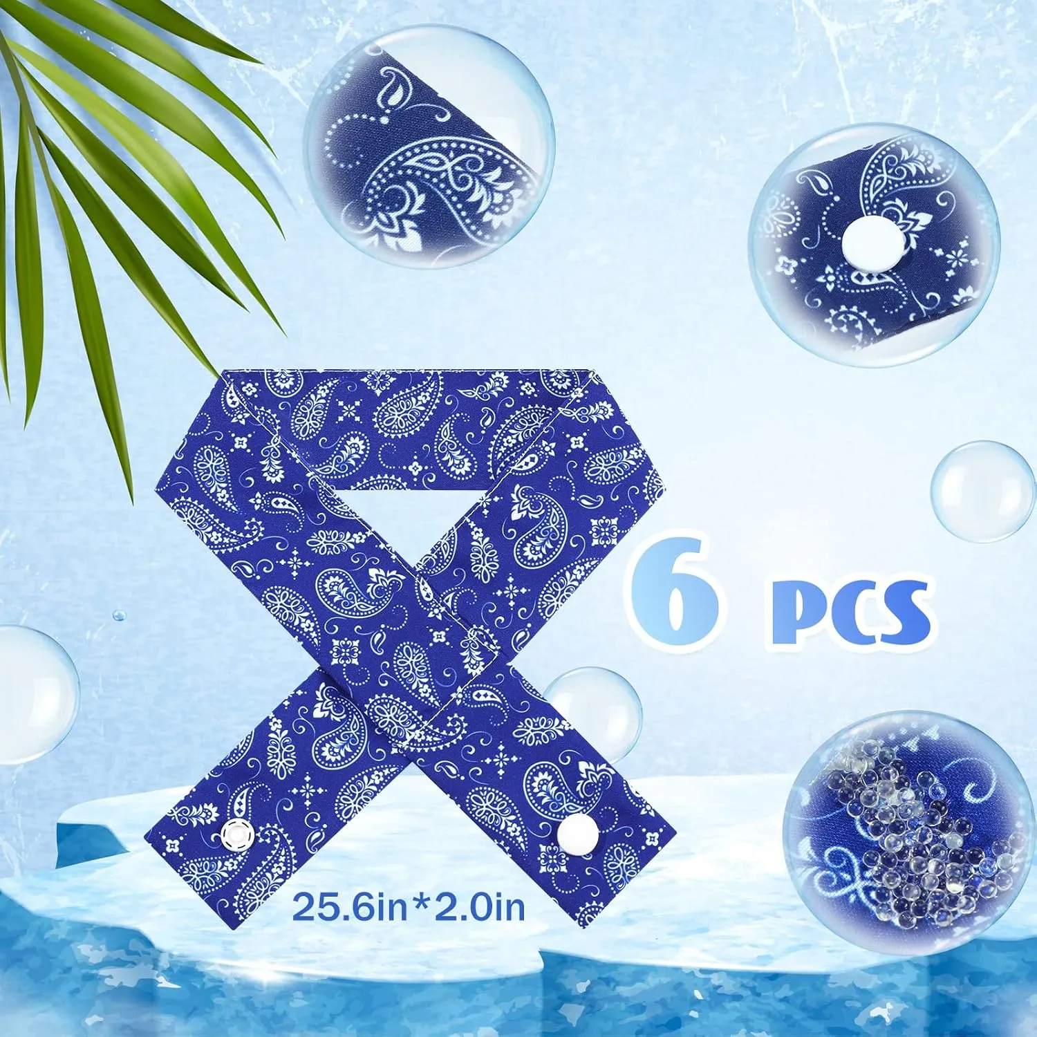 Xuhal 6 Pieces Cooling Bandana with Button Neck Cooler Ice Cool Scarf for Women Summer