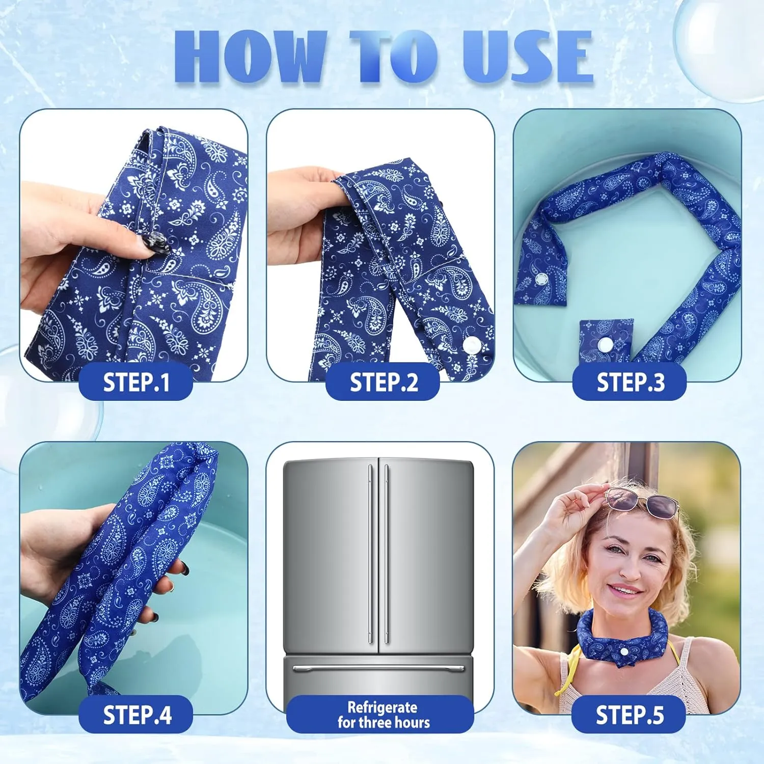 Xuhal 6 Pieces Cooling Bandana with Button Neck Cooler Ice Cool Scarf for Women Summer