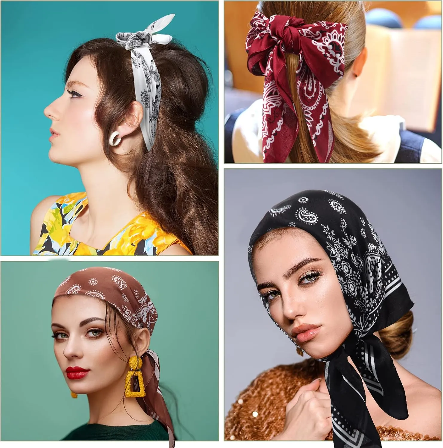 Zhanmai 8 Pcs 27.5 x 27.5 Inch Square Satin Head Scarves Women Silk Bandana Hair Scarves Hair Wrap Neck Scarf for Sleeping