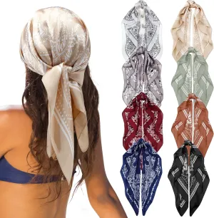Zhanmai 8 Pcs 27.5 x 27.5 Inch Square Satin Head Scarves Women Silk Bandana Hair Scarves Hair Wrap Neck Scarf for Sleeping